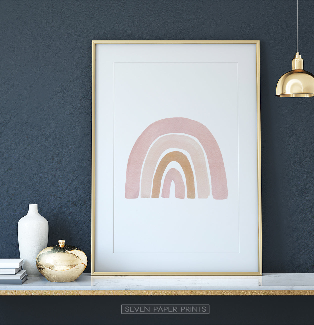 Boho Pink Beige Terracotta Gouache Rainbow Poster