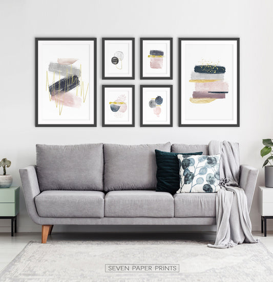 Abstract Art 6 Piece Gallery Wall. Framed or Unframed Prints