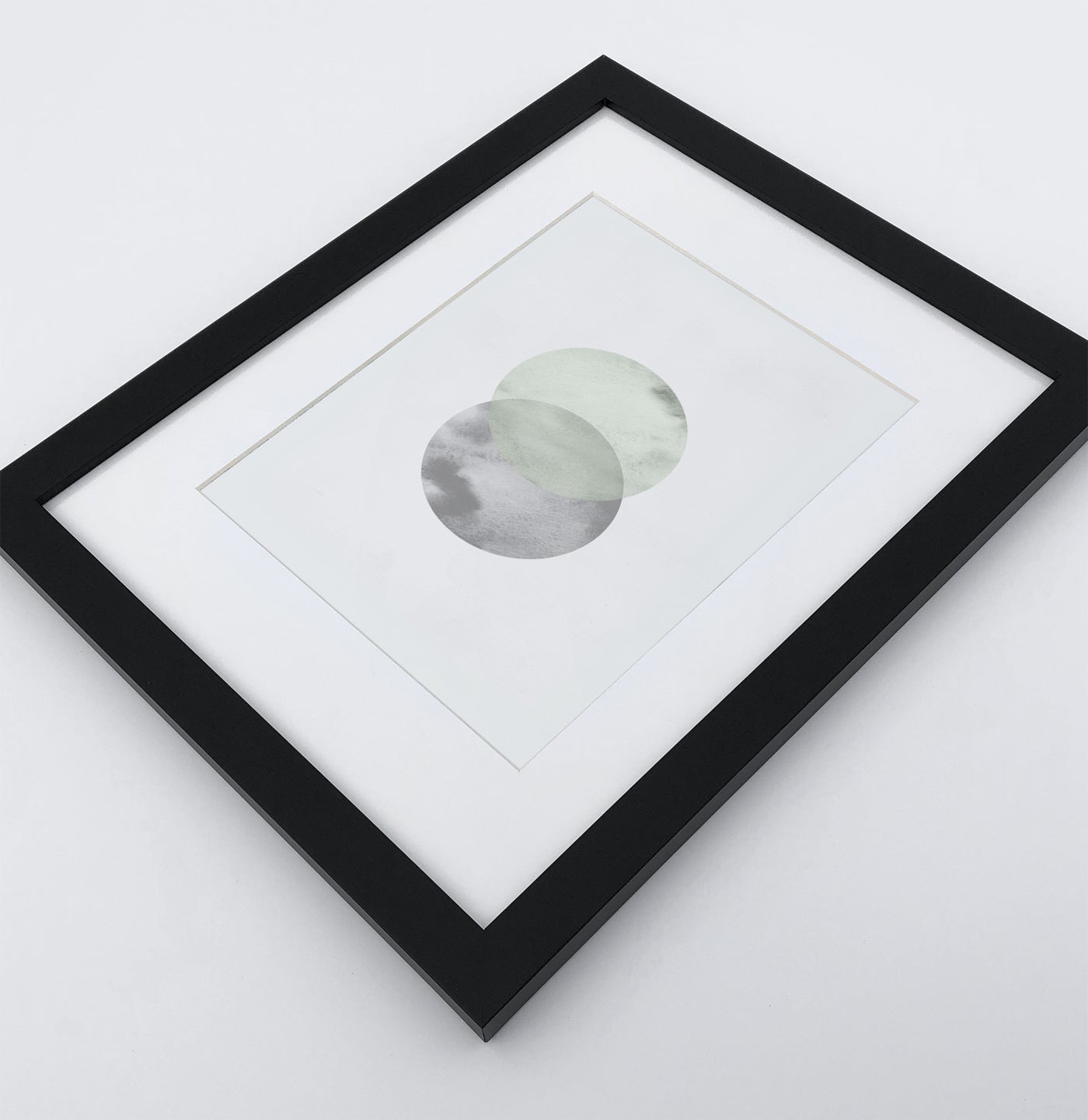 Green-Gray Scandinavian Abstract Moon Art. Set of 3 Framed Prints