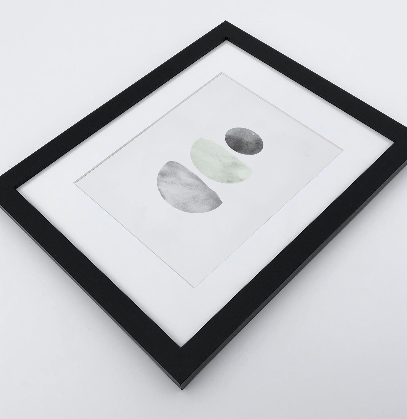 Green-Gray Scandinavian Abstract Moon Art. Set of 3 Framed Prints