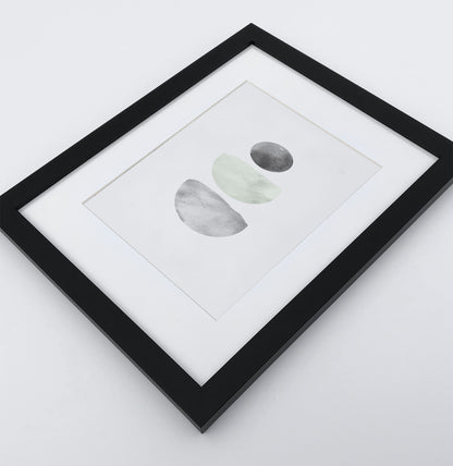 Green-Gray Scandinavian Abstract Moon Art. Set of 3 Framed Prints