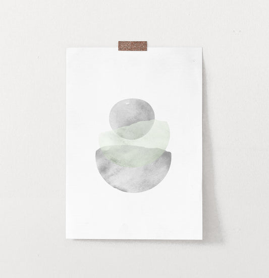 Scandinavian Green Gray Abstract Watercolor Wall Art