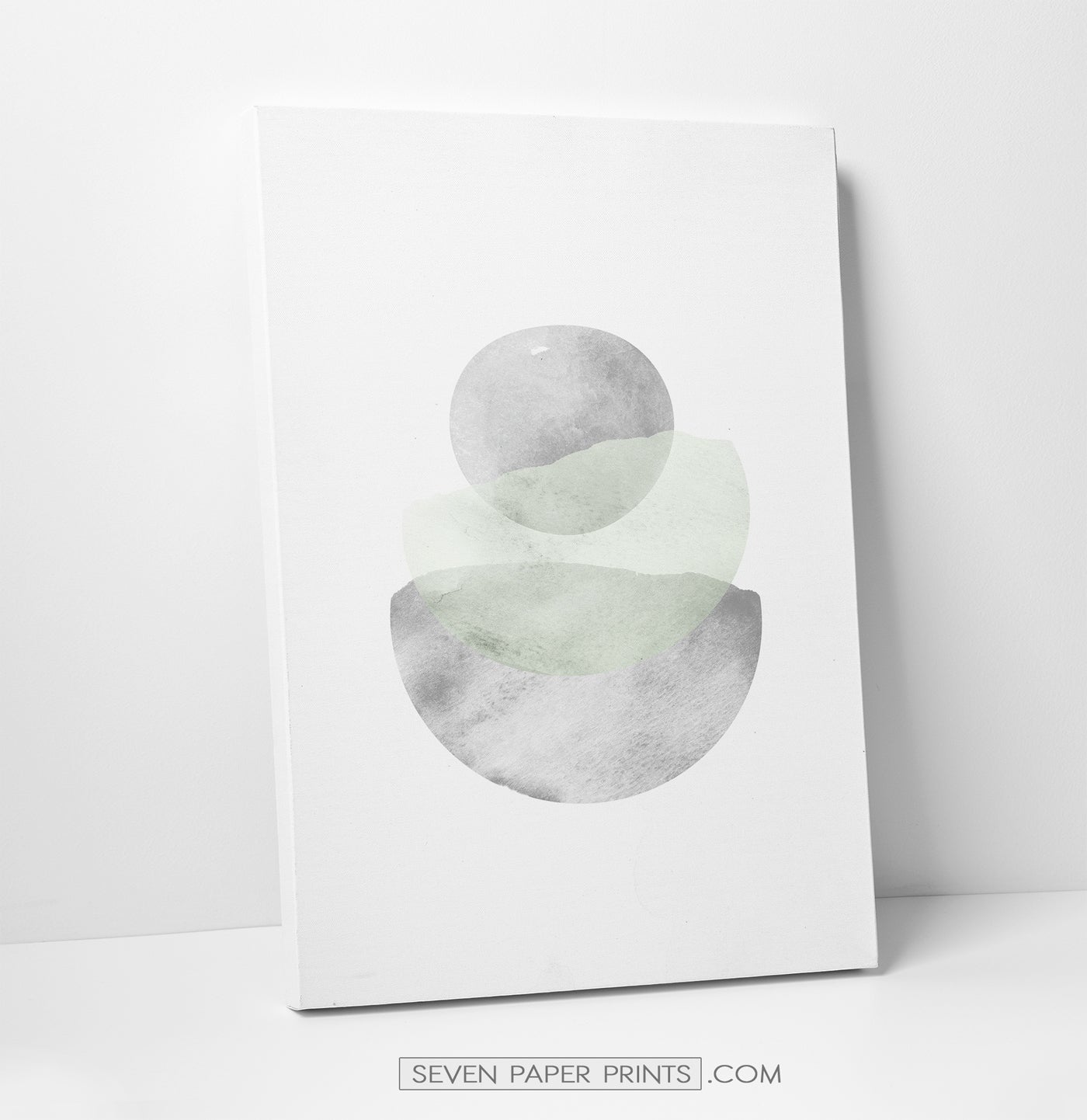 Abstract Green and Gray Stones Watercolor Art Print
