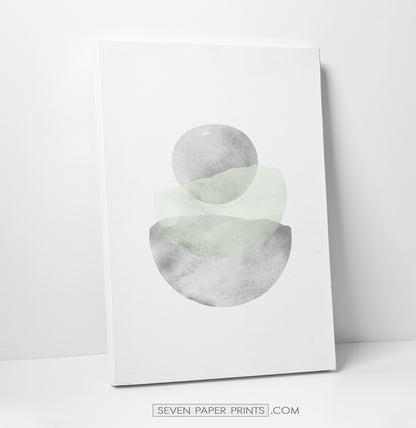 Abstract Green and Gray Stones Watercolor Art Print