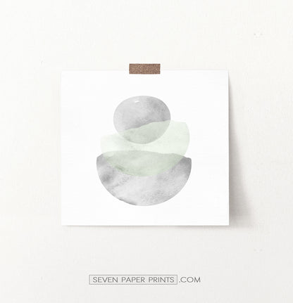 Scandinavian Green Gray Abstract Watercolor Wall Art
