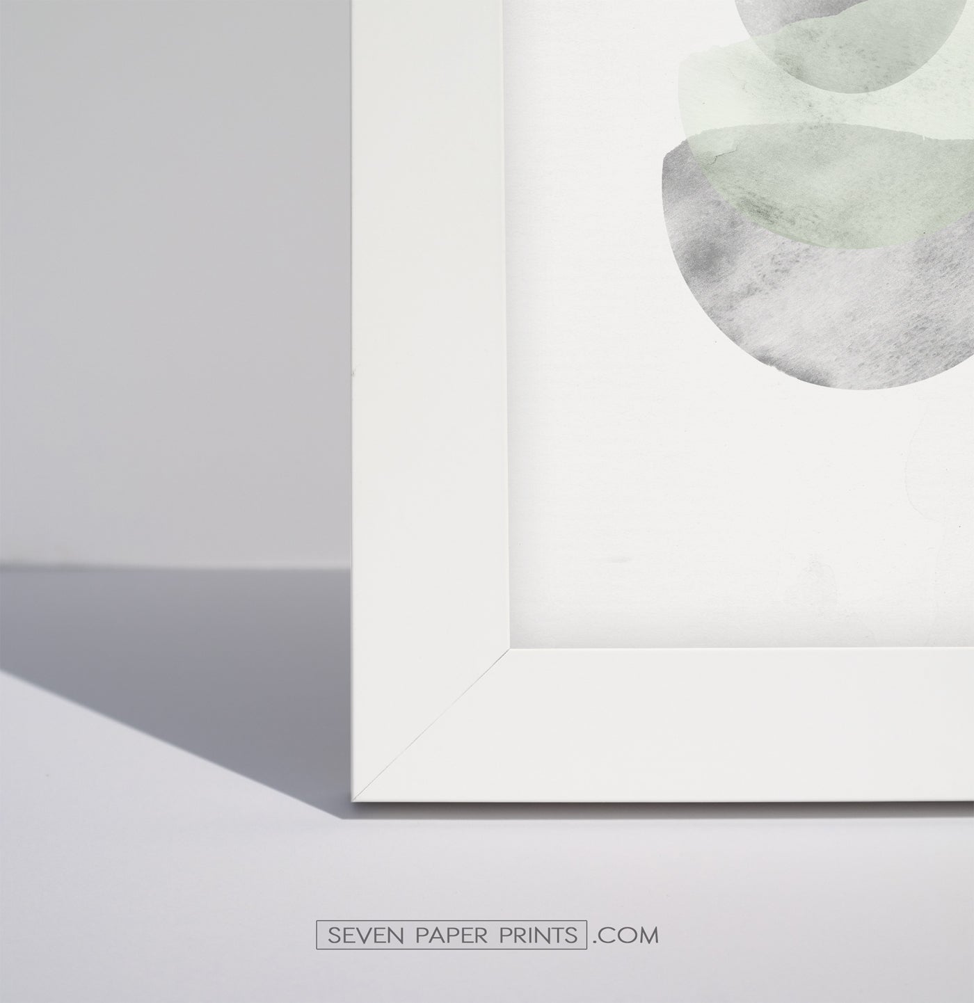 Green-Gray Scandinavian Abstract Moon Art. Set of 3 Framed Prints