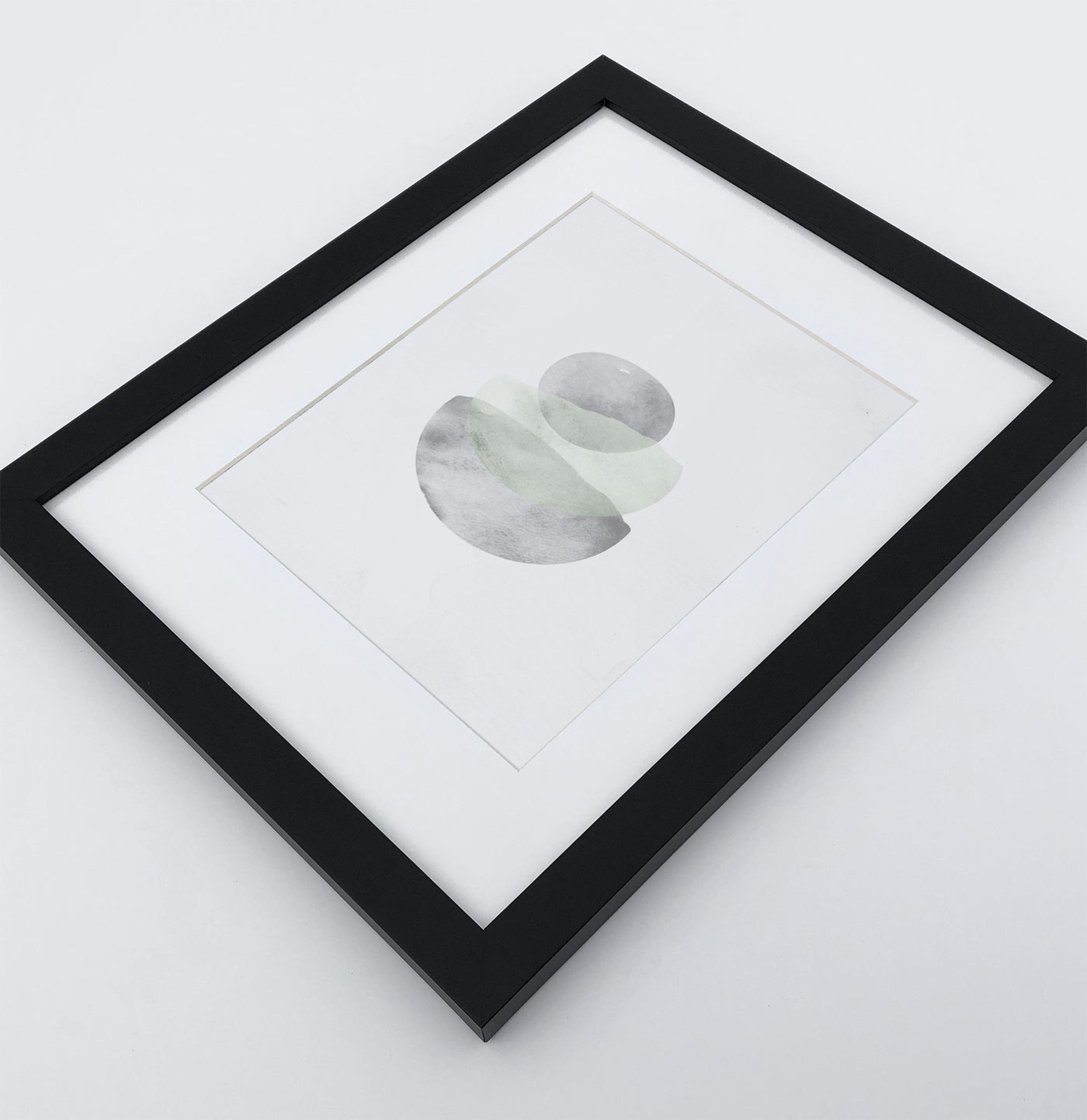 Green-Gray Scandinavian Abstract Moon Art. Set of 3 Framed Prints
