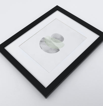 Green-Gray Scandinavian Abstract Moon Art. Set of 3 Framed Prints