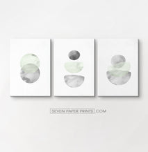 Load image into Gallery viewer, Three Abstract Green and Gray Watercolor Art Prints on rectangular canvases
