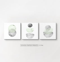 Load image into Gallery viewer, Three Abstract Green and Gray Watercolor Art Prints on square canvases

