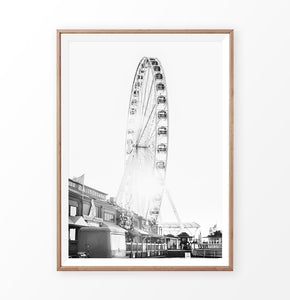 Ferris Wheel Black and White Wall Print