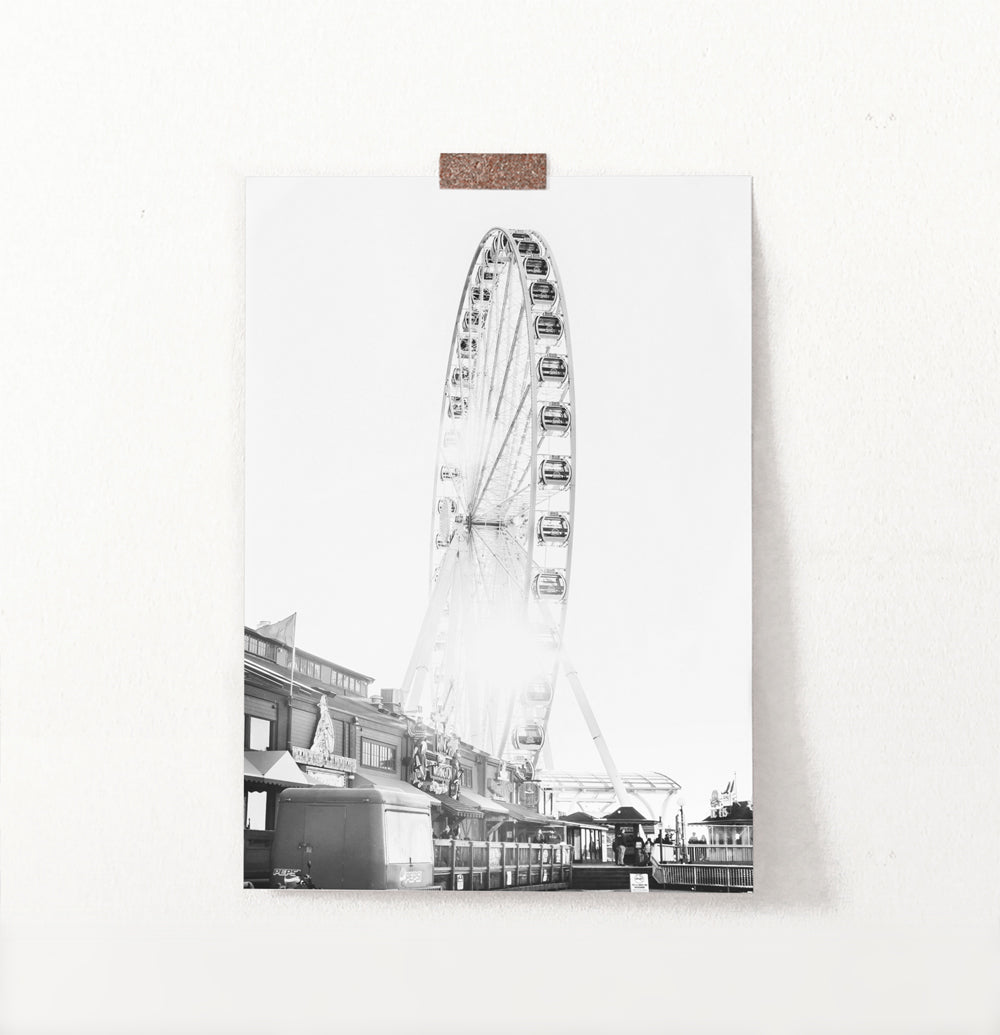 Black and White Ferris Wheel Photo Print