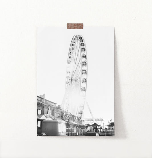 Black and White Ferris Wheel Photo Print