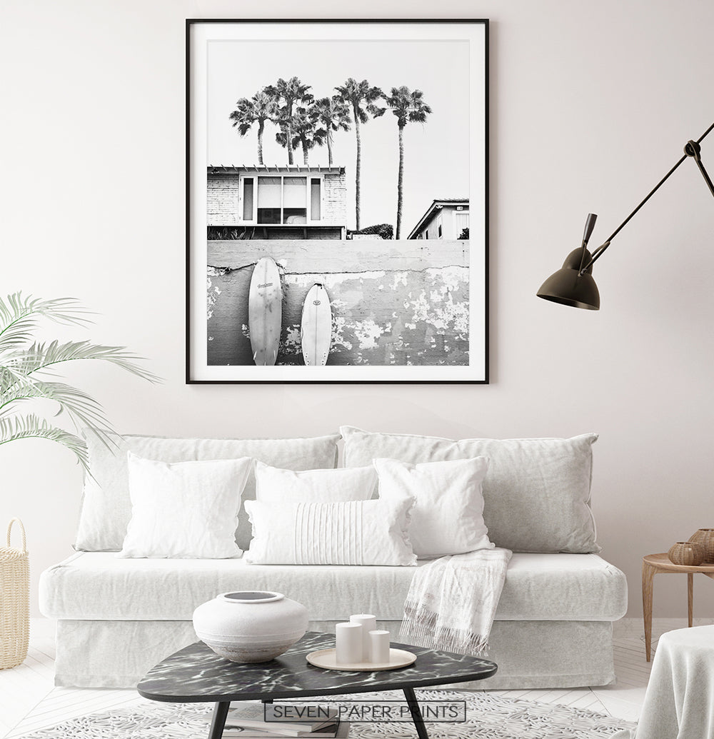 Beach House with Surfboards Wall Art