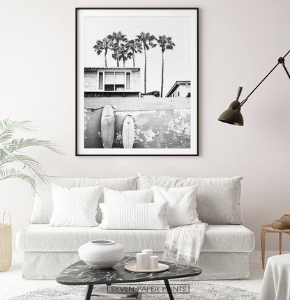 Beach House with Surfboards Wall Art