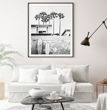 Load image into Gallery viewer, Beach House with Surfboards Wall Art
