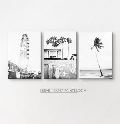 Black white coastal set of 3 canvases #260