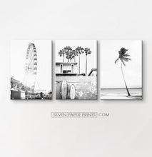 Load image into Gallery viewer, Black white coastal set of 3 canvases #260
