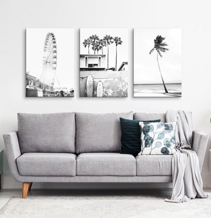 Black white coastal set of 3 canvases #260