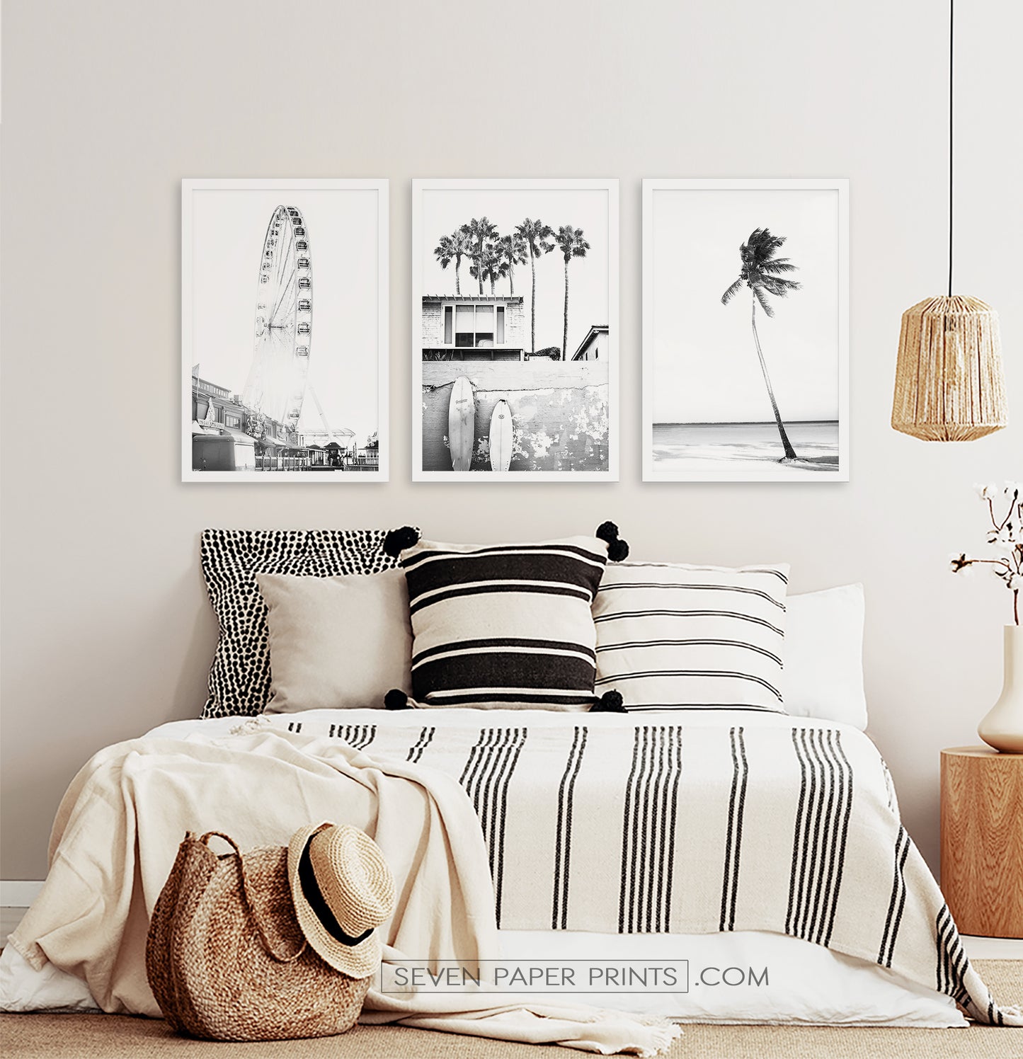 Santa Monica Ferris Wheel, Beach Palms 3 Framed Wall Art