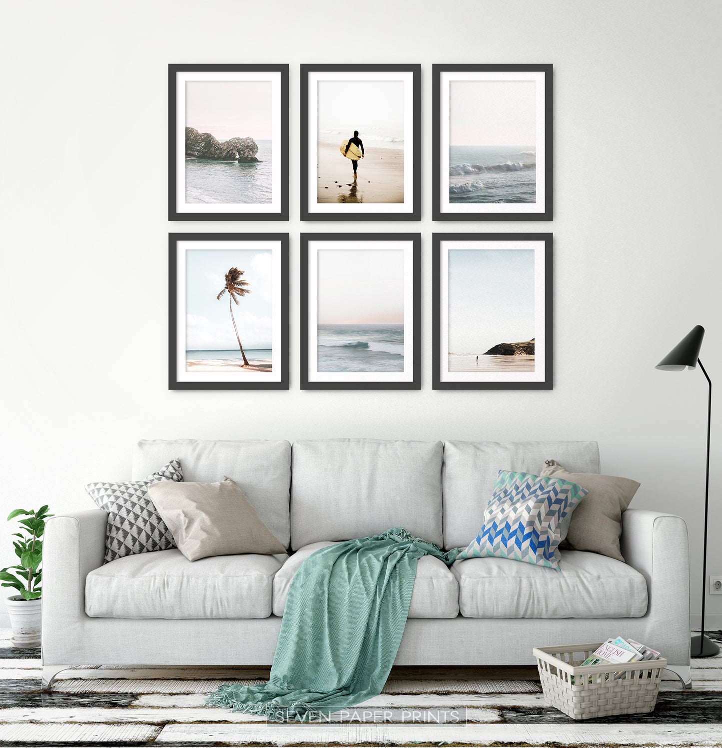Black-framed with gray sofa