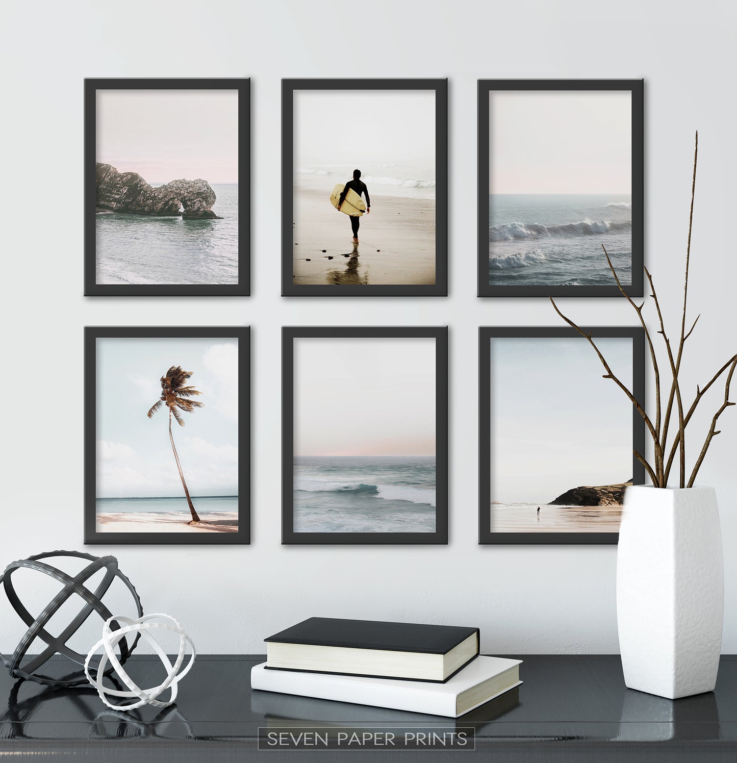 Black-framed Set Of 6 Above a Black Shelf