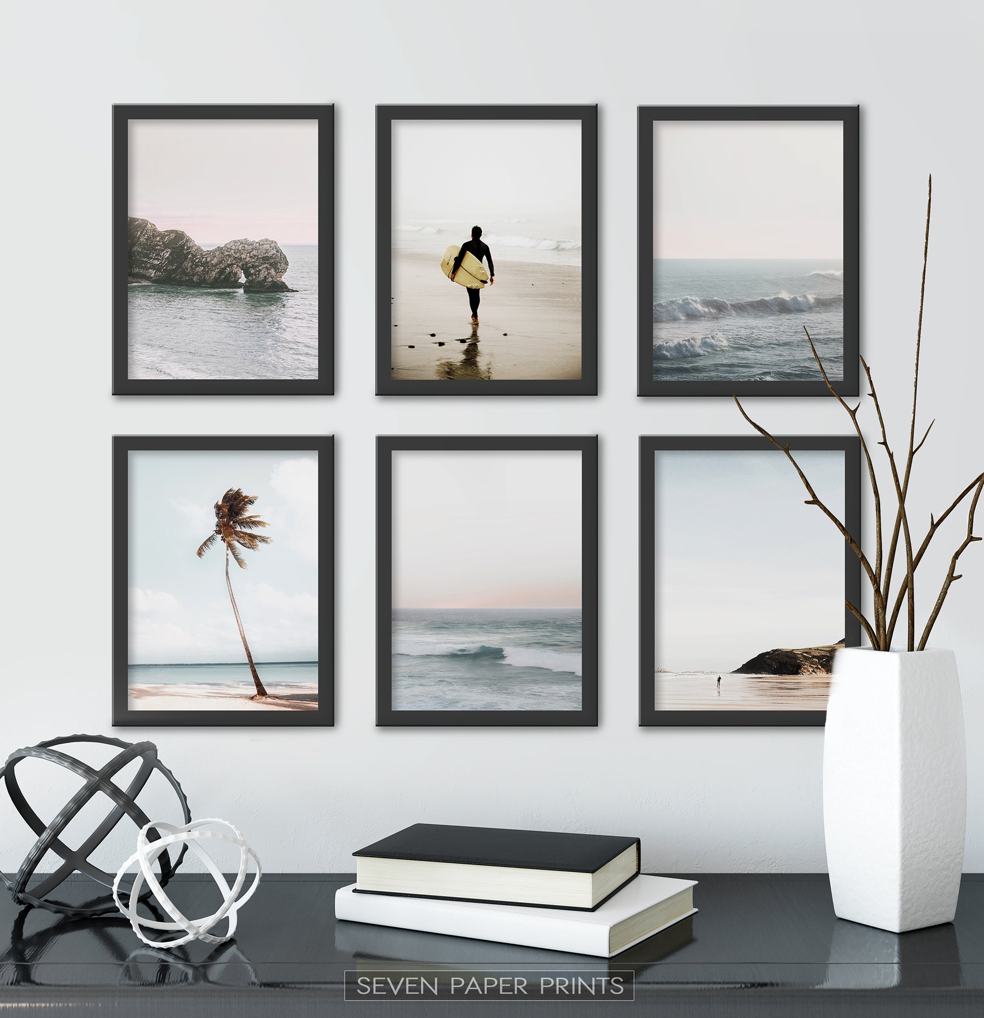 Black-framed Set Of 6 Above a Black Shelf