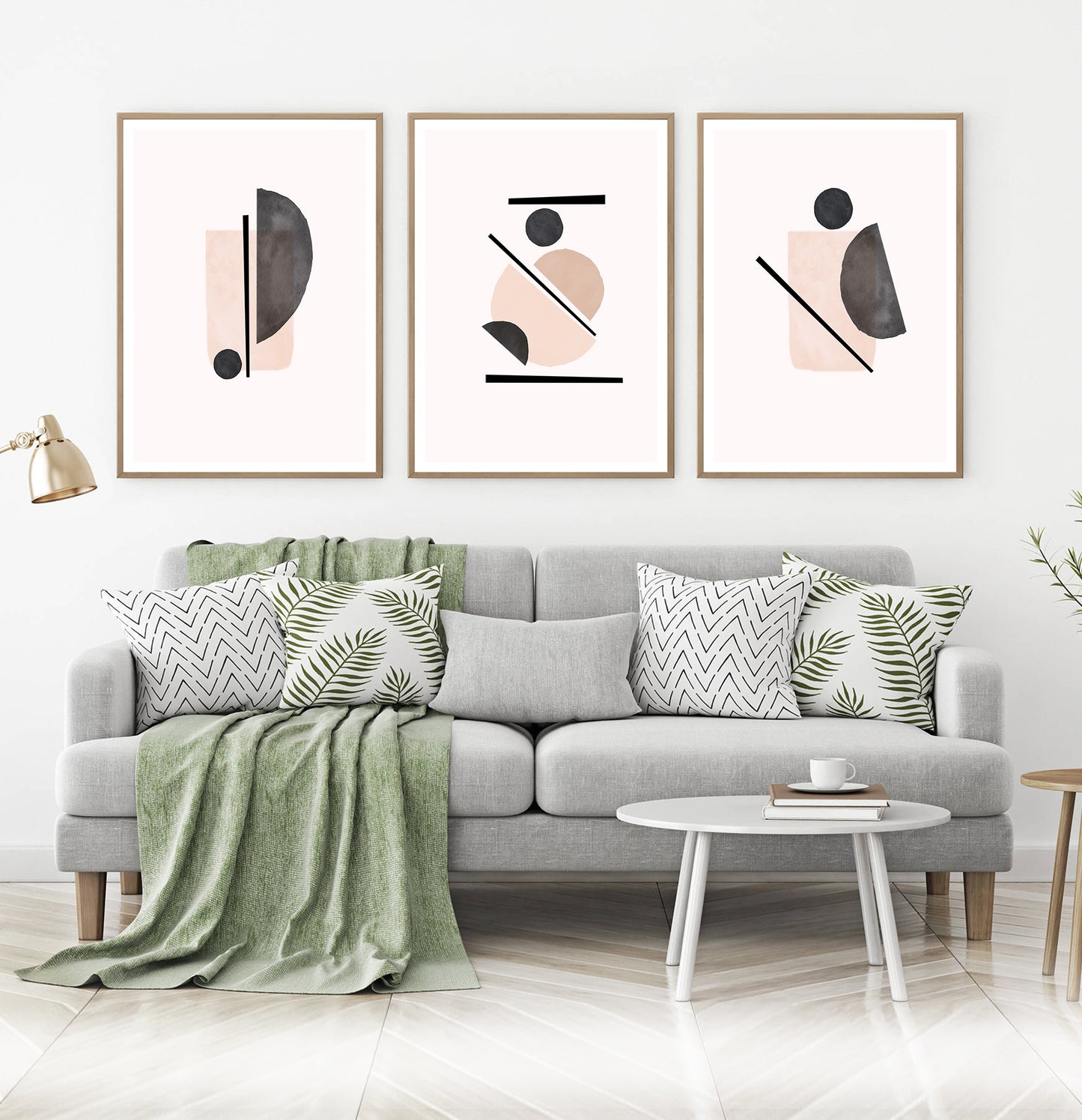 Beige Wall Set of Scandinavian Prints, Powder Color Abstract
