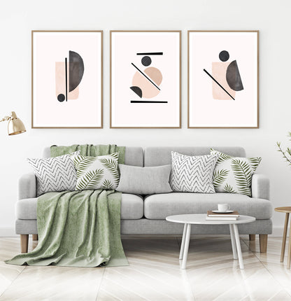 Beige Wall Set of Scandinavian Prints, Powder Color Abstract