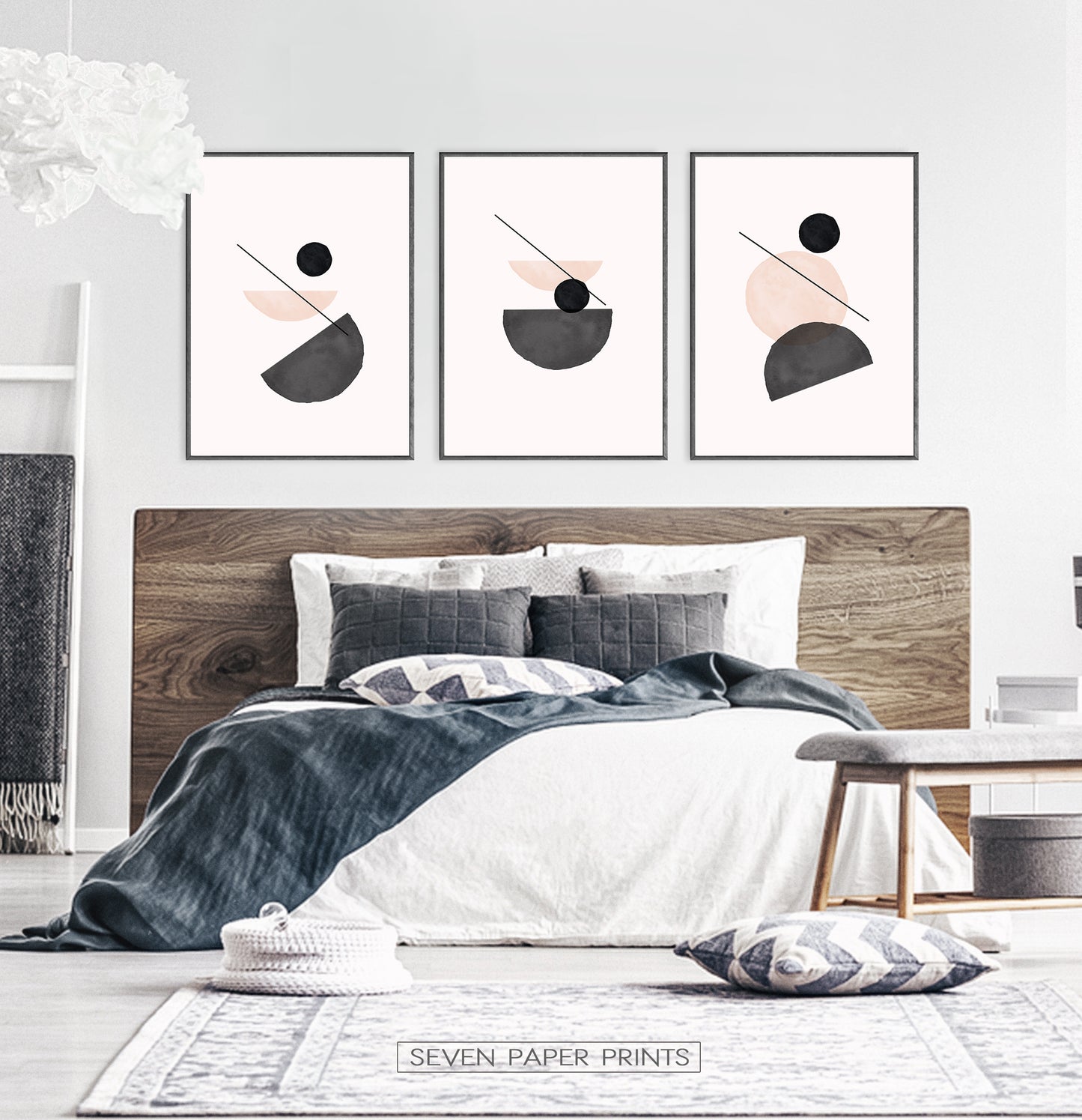 Modern Mid Century Style Minimalist Painting Set of 3, Terracotta Print Set of 3