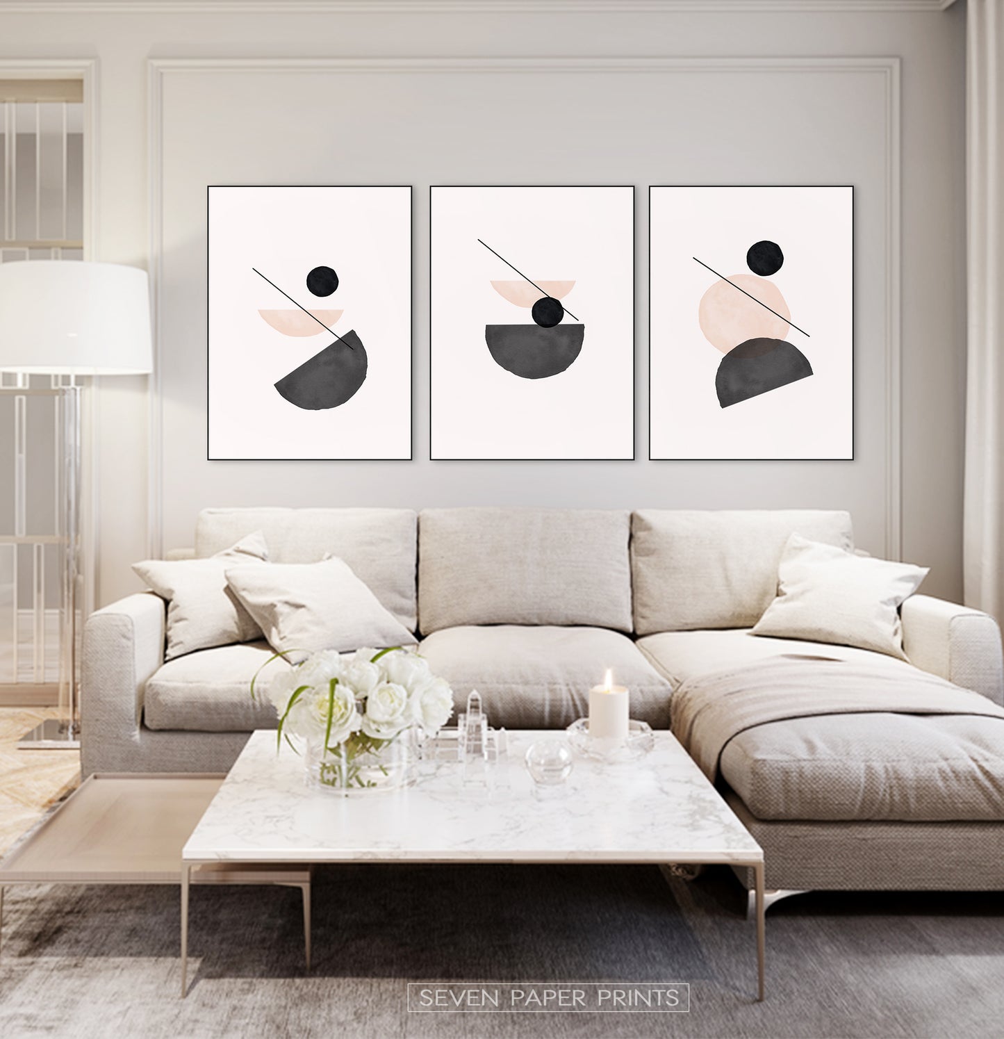 Bohemian Shapes Print set of 3 for Large sofa
