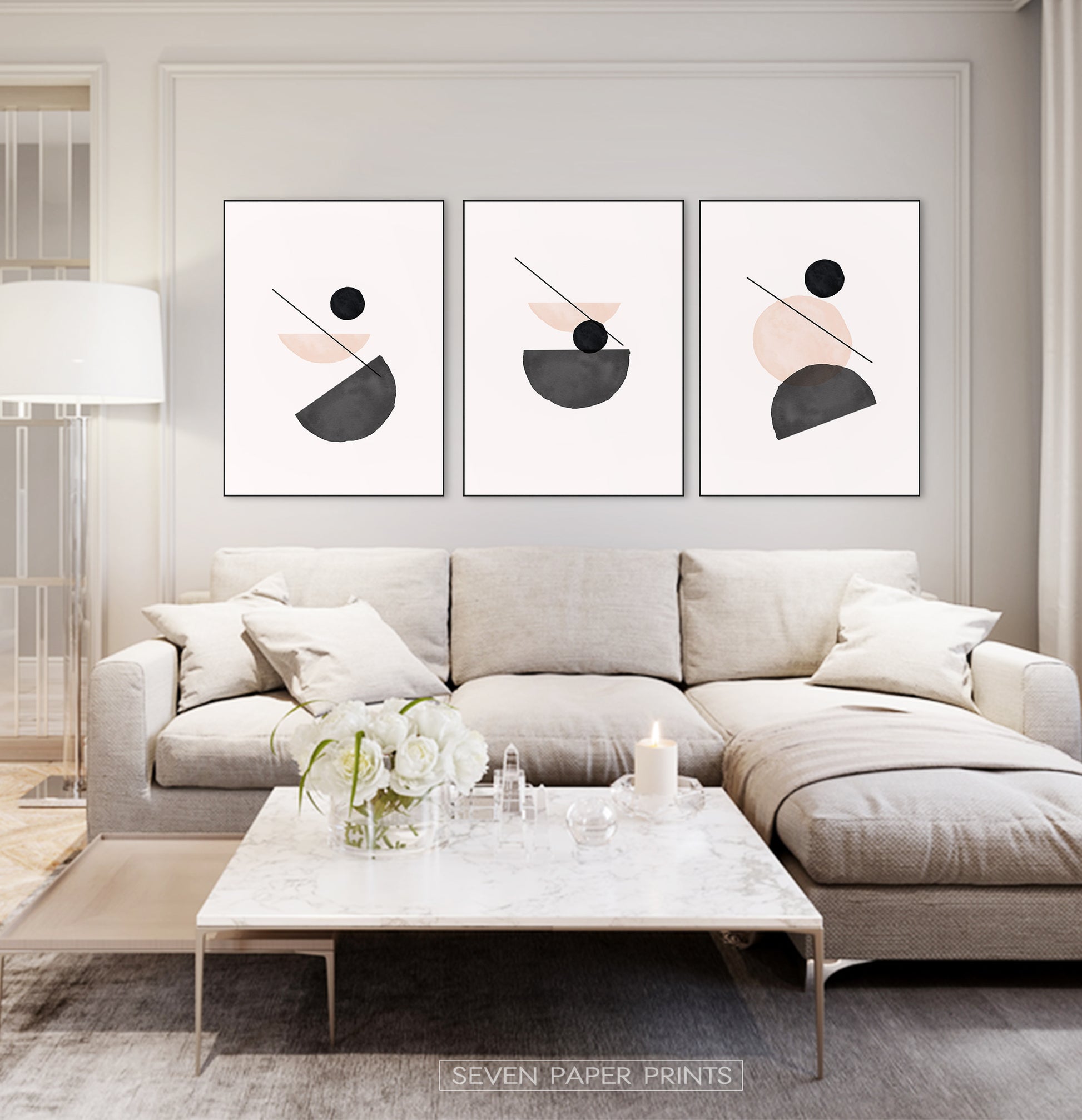 Bohemian Shapes Print set of 3 for Large sofa