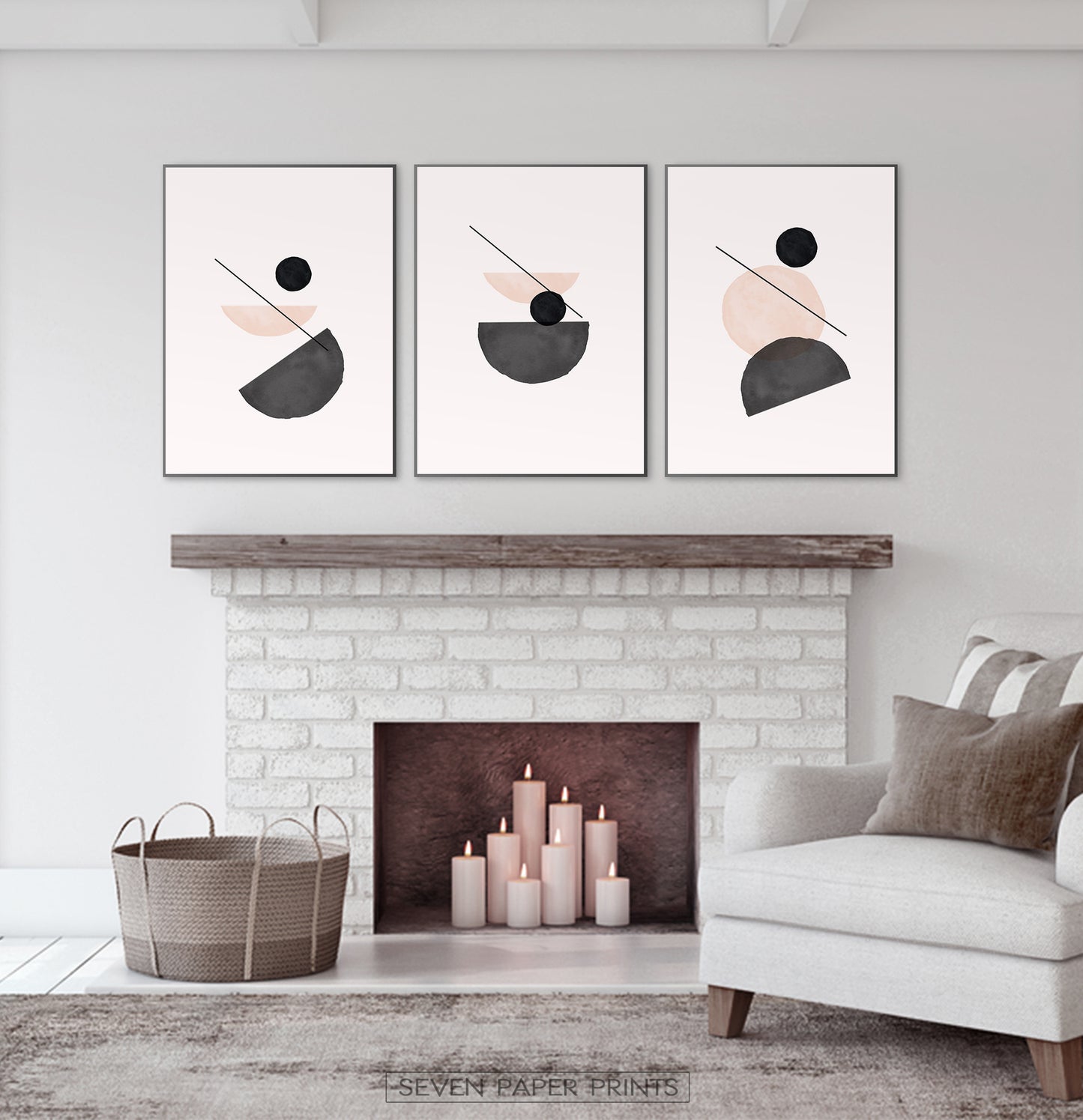 Modern Mid Century Style Minimalist Painting Set of 3, Terracotta Print Set of 3