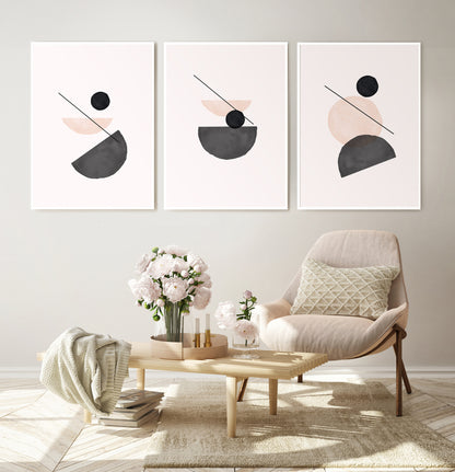 Modern Mid Century Style Minimalist Painting Set of 3, Terracotta Print Set of 3