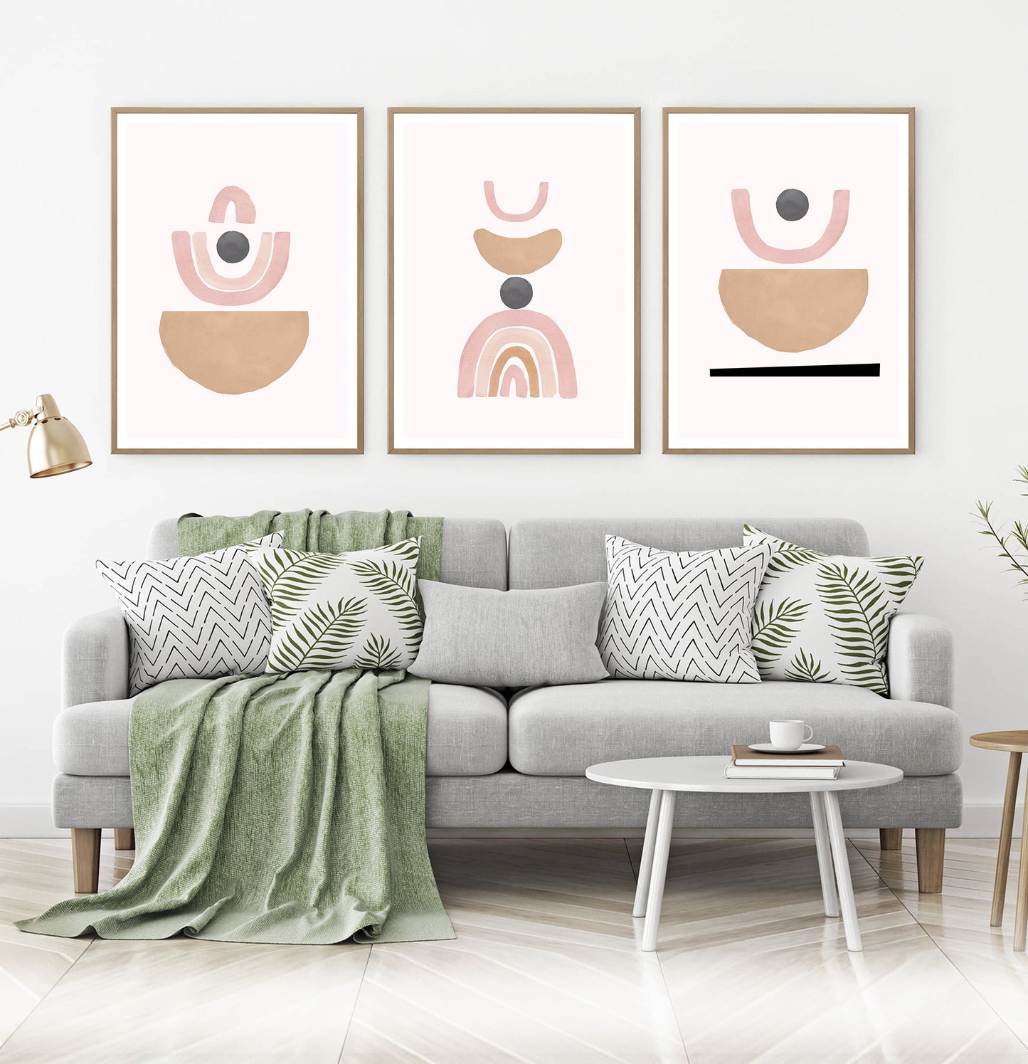 Terracotta Color Abstract Set of 3 Prints, Neutral Color Geometric Wall Art Set
