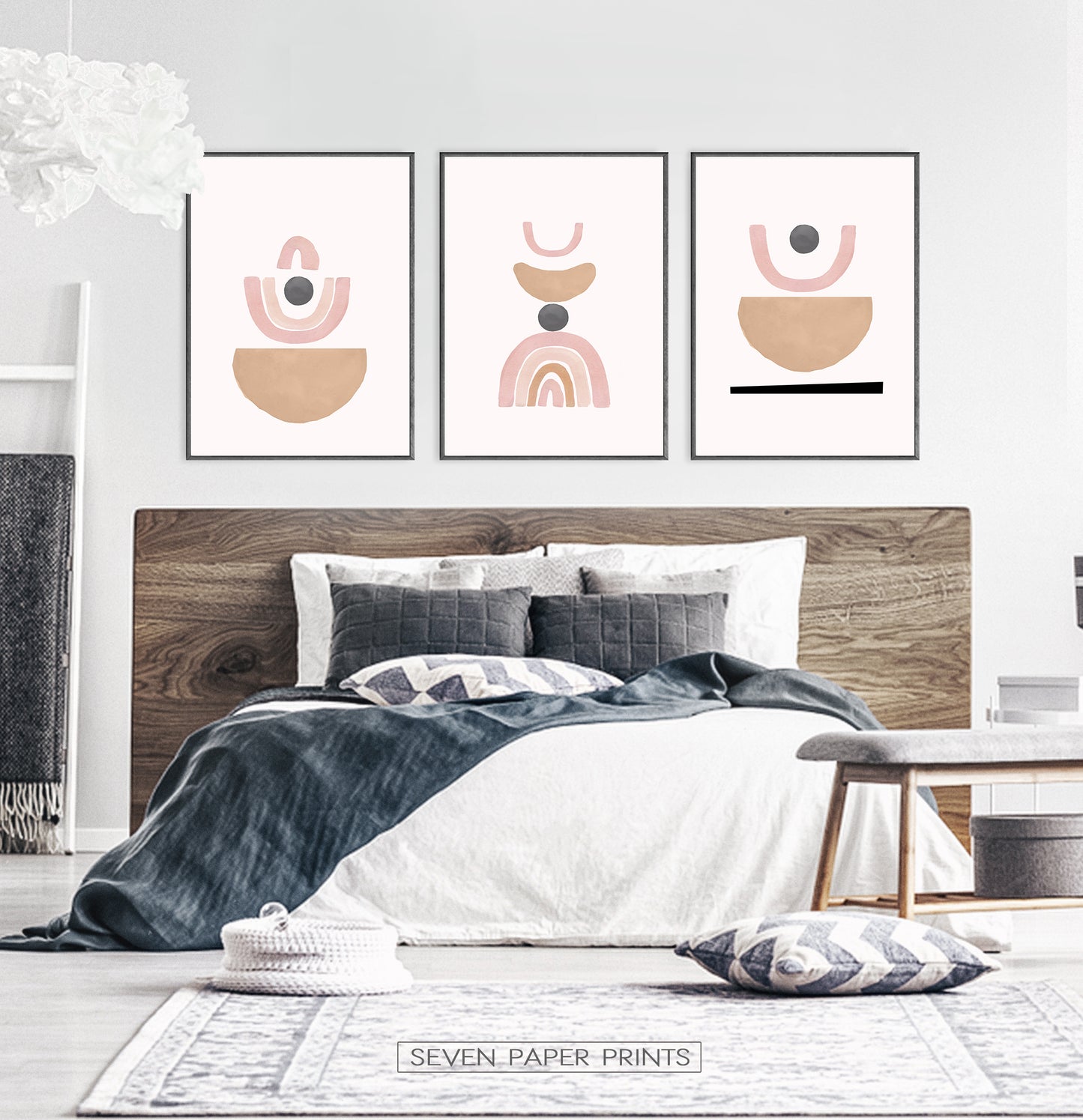 Terracotta Color Abstract Set of 3 Prints, Neutral Color Geometric Wall Art Set