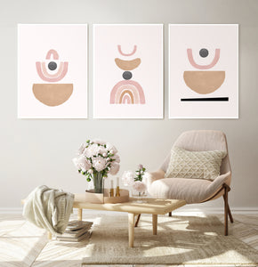 Terracotta Color Abstract Set of 3 Prints, Neutral Color Geometric Wall Art Set