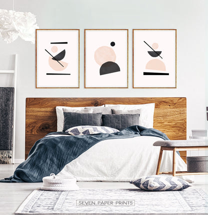Abstract Neutral tones print set for bedroom