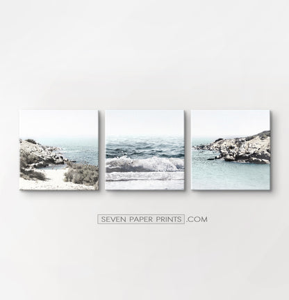 Blue ocean coastal set of 3 canvas prints #269