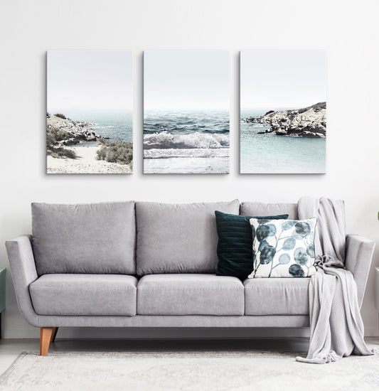 Blue ocean coastal set of 3 canvas prints #269