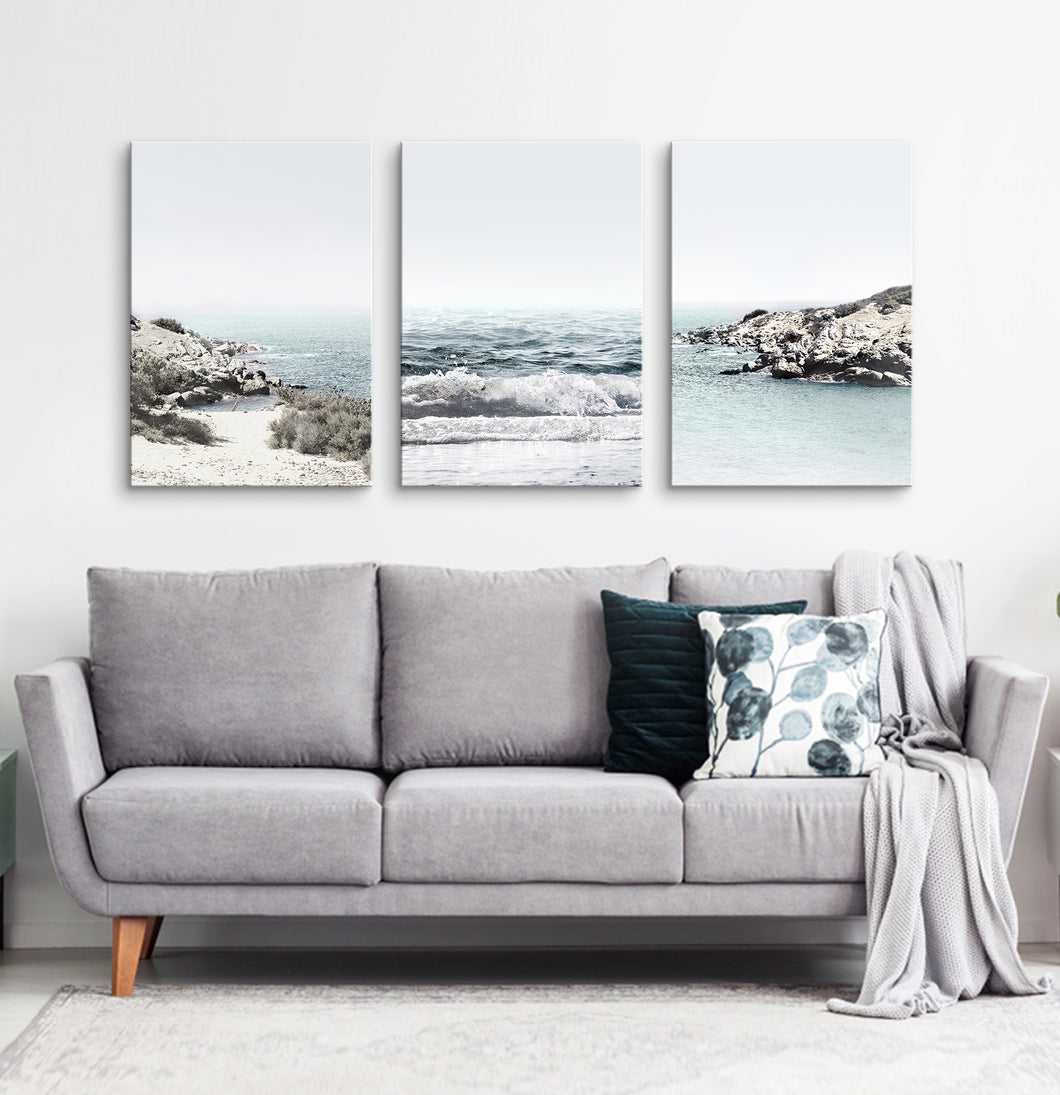 Blue ocean coastal set of 3 canvas prints #269