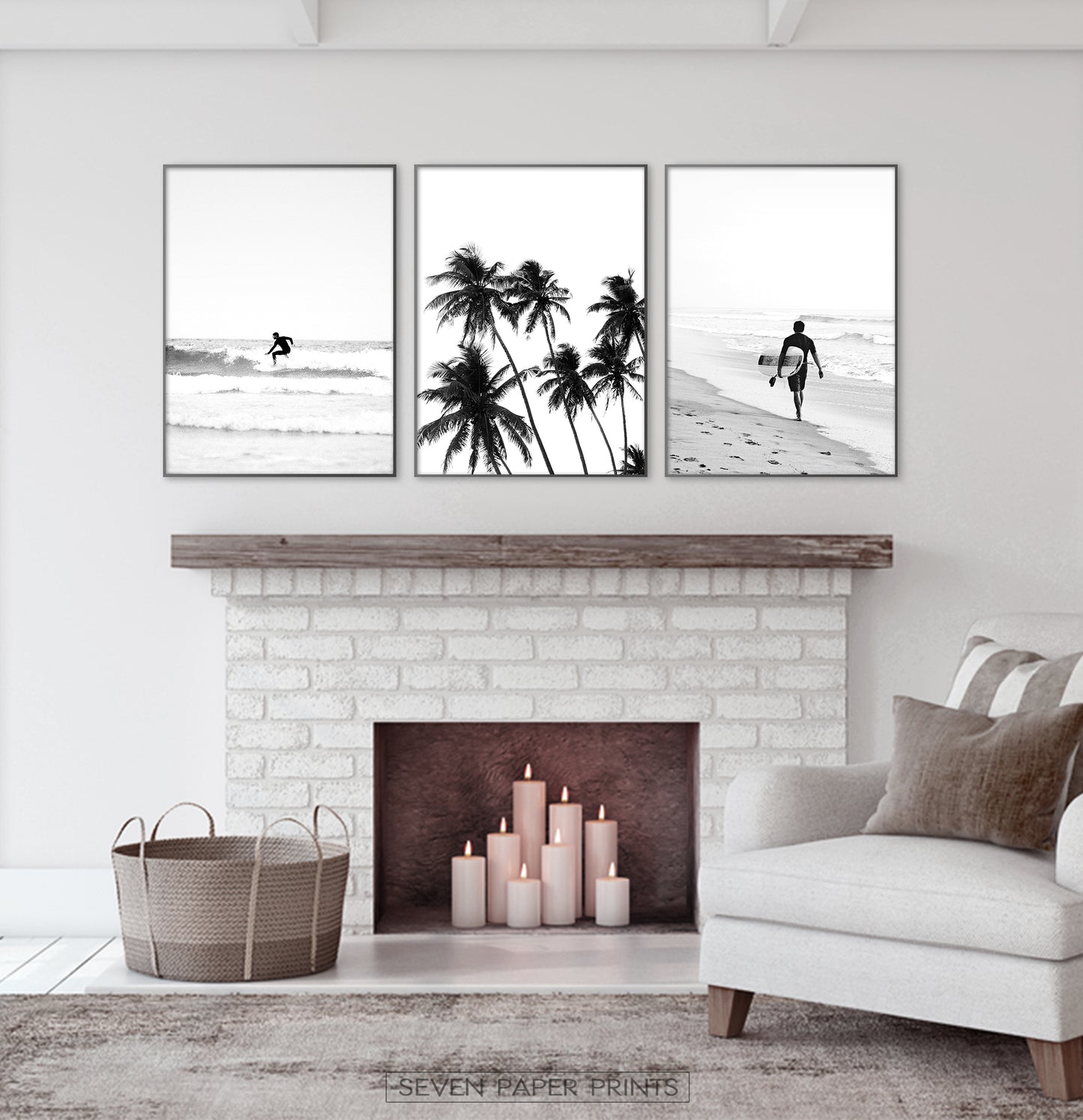 Black and White Tropical Beach Set of 3 Prints