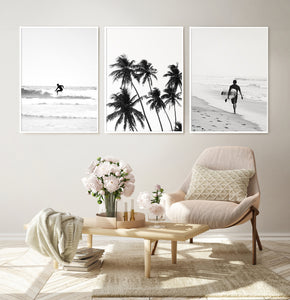 Black and White Tropical Beach Set of 3 Prints