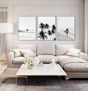 Black and White Tropical Beach Set of 3 Prints