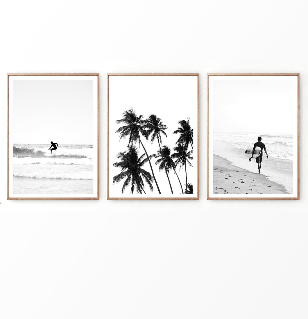 Black and white beach photography triptych
