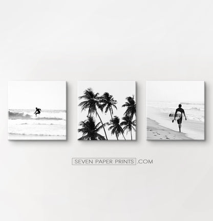 Black and white 3 piece surfing canvas prints #270