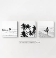 Load image into Gallery viewer, Black and white 3 piece surfing canvas prints #270
