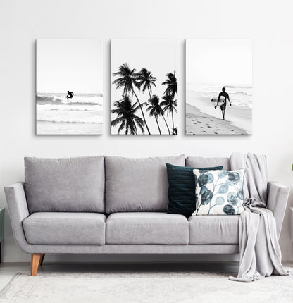 Black and white 3 piece surfing canvas prints #270