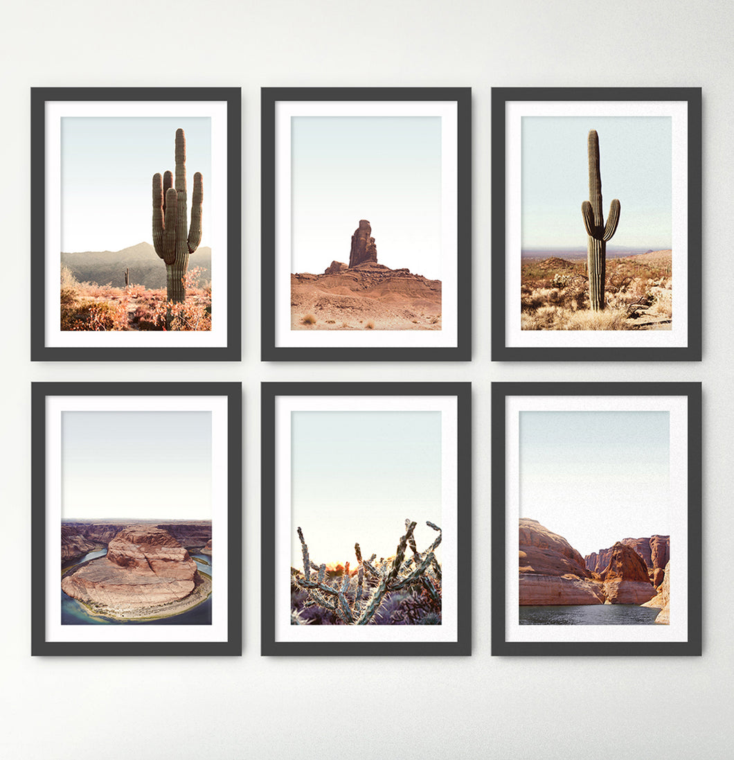 Arizona Canyon And Desert Cactuses Set Of 6 Framed Wall Art