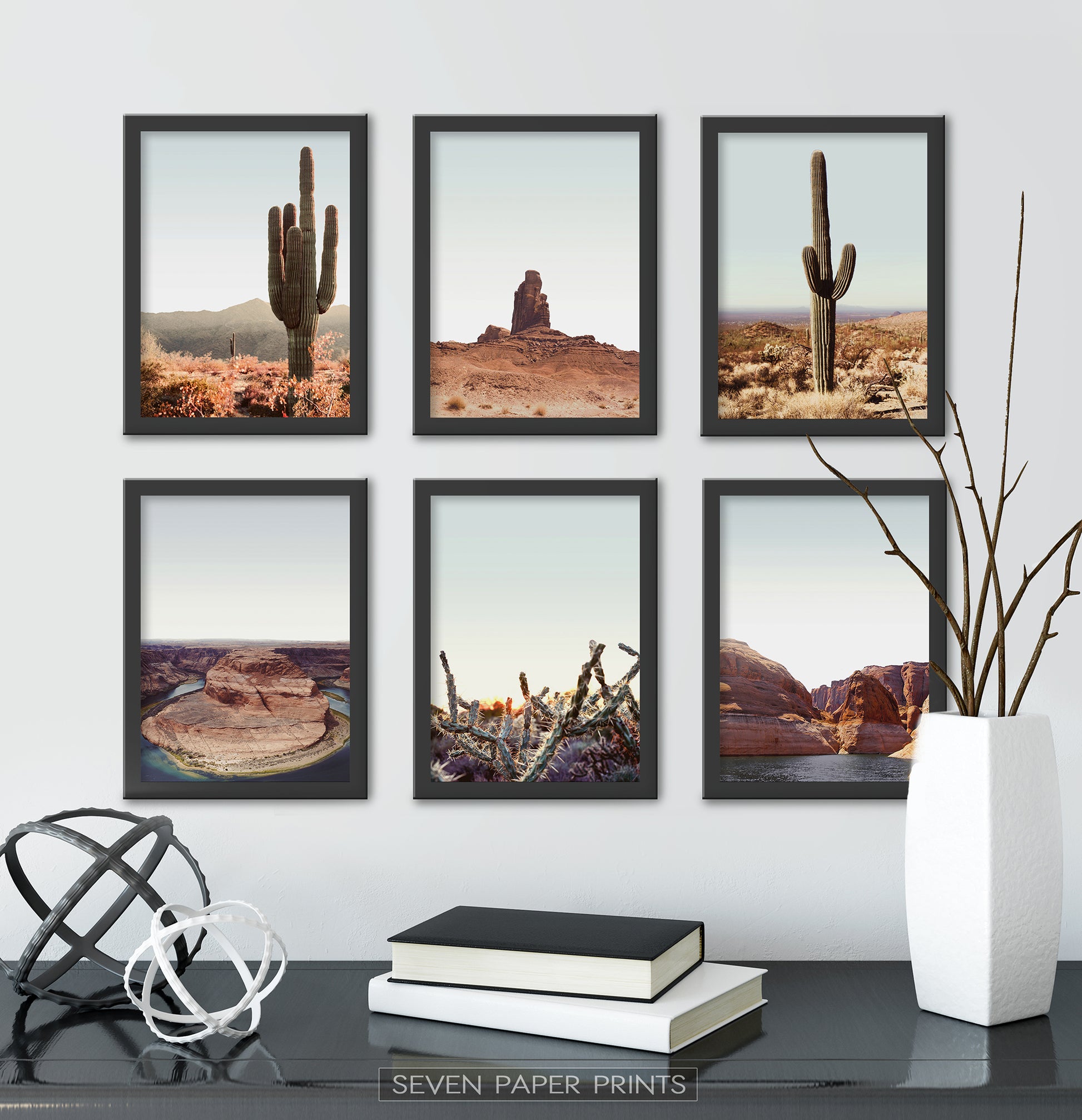 Black-framed Set Of 6 Above a Black Shelf